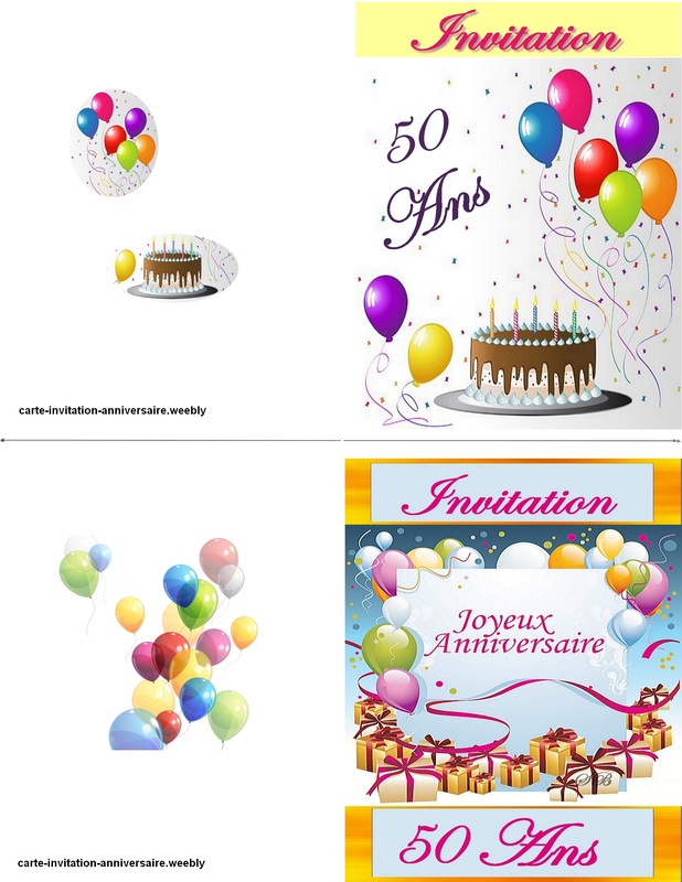 Carte invitation anniversaire 50 ans Chiffres 50 et +, 2 photos, 10x15