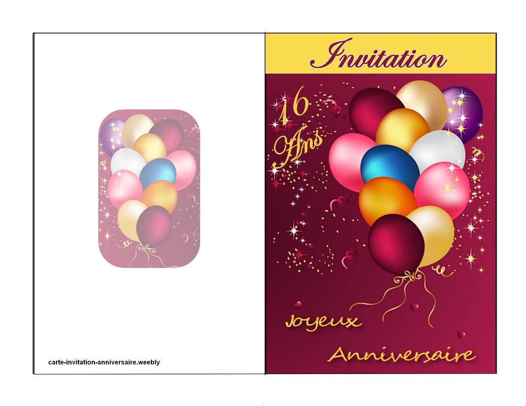 16 cartes invitation anniversaire fille en français